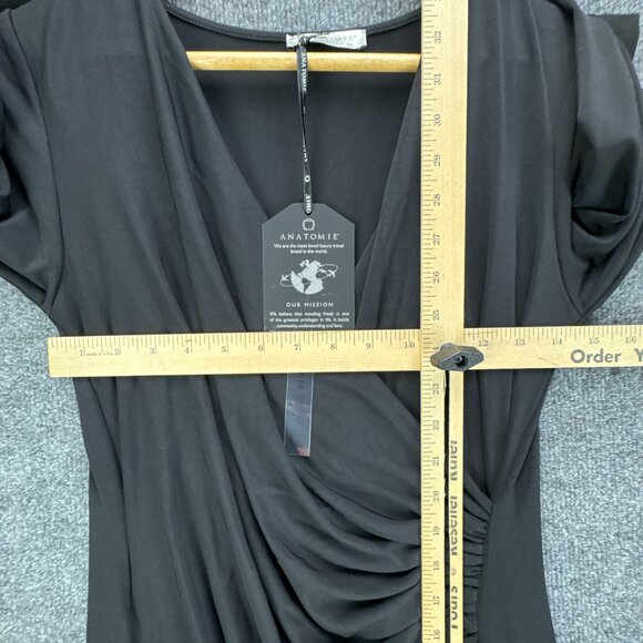 **SOLD**Anatomie Marine Travel Dress Medium Black Form Fitting Ruched Faux Wrap - Picture 13 of 15